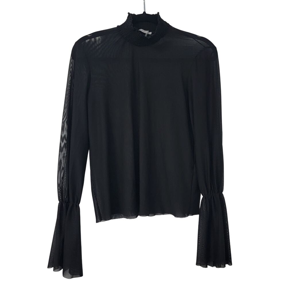 Zara Trafaluc Sheer Mesh Turtleneck Top Black Bell Sleeve Y2K Goth Indie Sz S